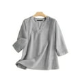 thumbnail image 3 of ZANZEA Polyester Cotton Three Quarter Sleeve V-Neck Stripe Printed Blouses Womens, 3 of 6