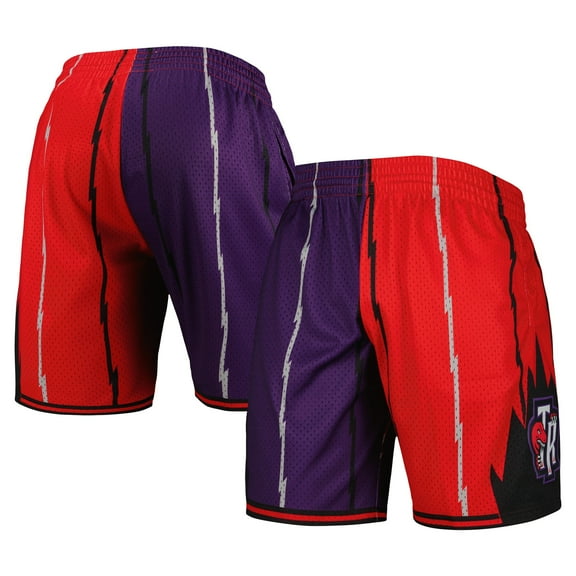 Men's Mitchell & Ness Purple/Red Toronto Raptors Hardwood Classics 1998 Split Swingman Shorts