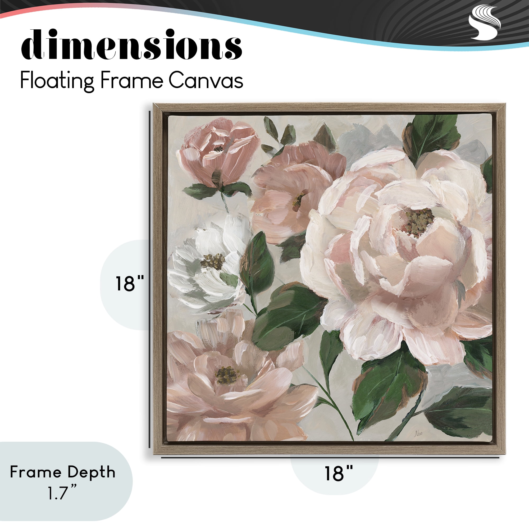 Stupell Industries Delicate Blush Peonies with Leaves Brown Framed Floater Canvas Wall Art, design by Nan
