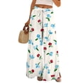 thumbnail image 2 of TRUBKH boho pants for women High Waist Wide Leg Pants Floral Solid Long Palazzo Pants Print Boho Palazzo Pants High Waist Trousers womens hiking pants cotton capri pants for women White S, 2 of 6