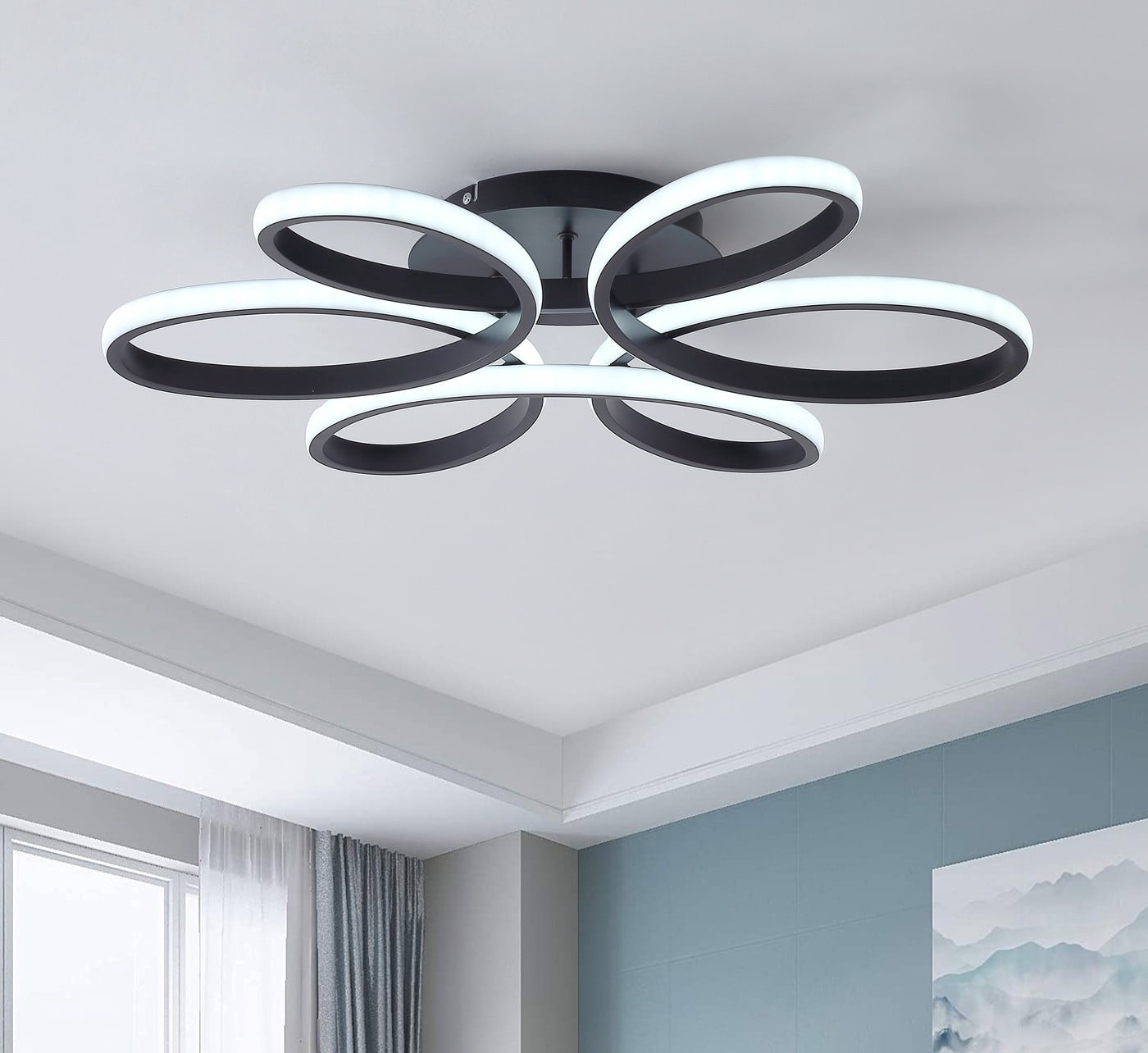 Aiwen Modern LED Flush Mount Ceiling Lamp Geometric Novelty Light Fixture Black