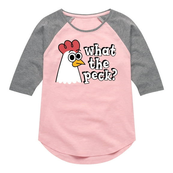Instant Message - What The Peck Chicken - Toddler & Youth Girls Raglan Graphic T-Shirt