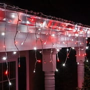 70 Light LED Red and White Icicle Lights, White Wire Wide Angle, End Connecting, 7’ Long