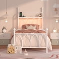 thumbnail image 4 of Metal Bed Frame Twin Size with LED Lights, Modern Platform Bed with Charging Station, White, 4 of 12