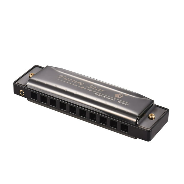 Key of C Diatonic Harmonica Mouthorgan with ABS Reeds Mirror Surface Design 10 Holes Blues Harmonica Perfect for Beginners Professional Students Kid Black