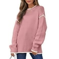 thumbnail image 2 of Women Crewneck Sweaters Long Sleeve Knit Pullover Sweater Casual Fall Tops Pink L, 2 of 8
