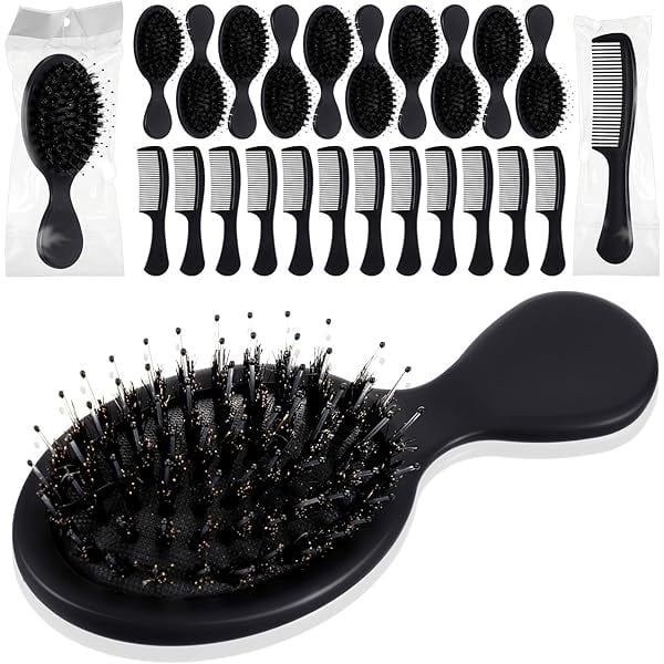 wonima44 24 Pcs Mini Wet Hair Brush Combs Bulk Individually Wrapped Boar Bristle Hair Brushes and Disposable Combs for Travel Hotel Homeless Shelter Church Fine Cutting