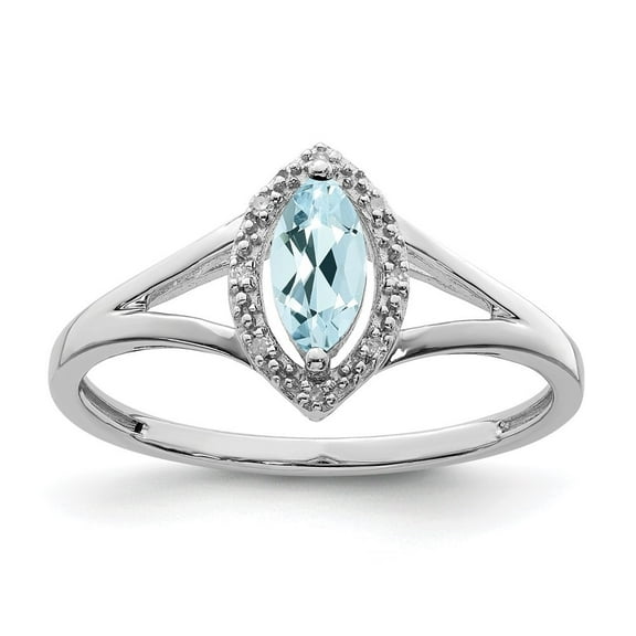 Auriga 925 Sterling Silver Diamond and Aquamarine Engagement Ring Size 9 for Women