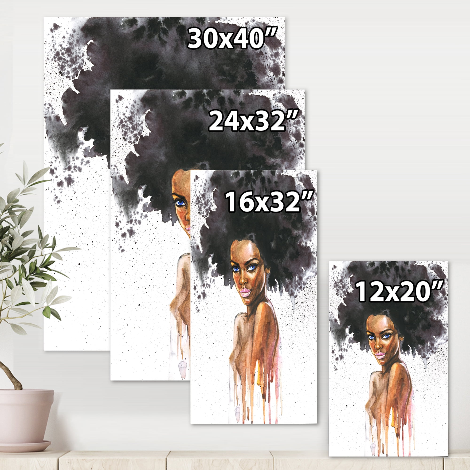 Portrait of Afro American Woman VII 24 in x 32 in Painting Canvas Art Print, by Designart