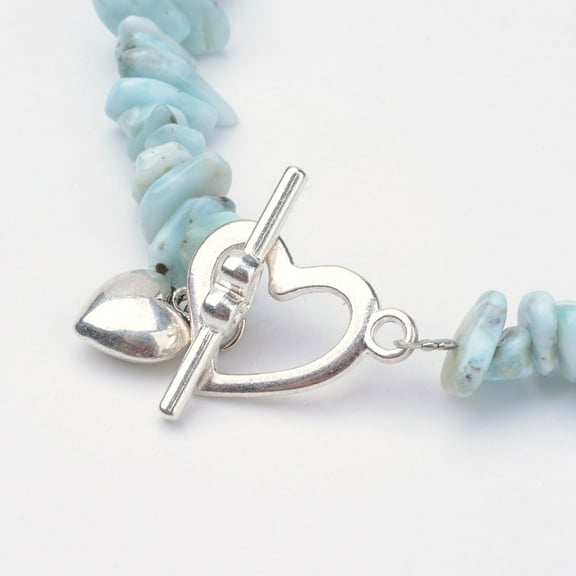10 pc Natural Larimar Beaded Bracelets with Alloy Toggle Clasps Heart 8-1/4 inch(208mm)