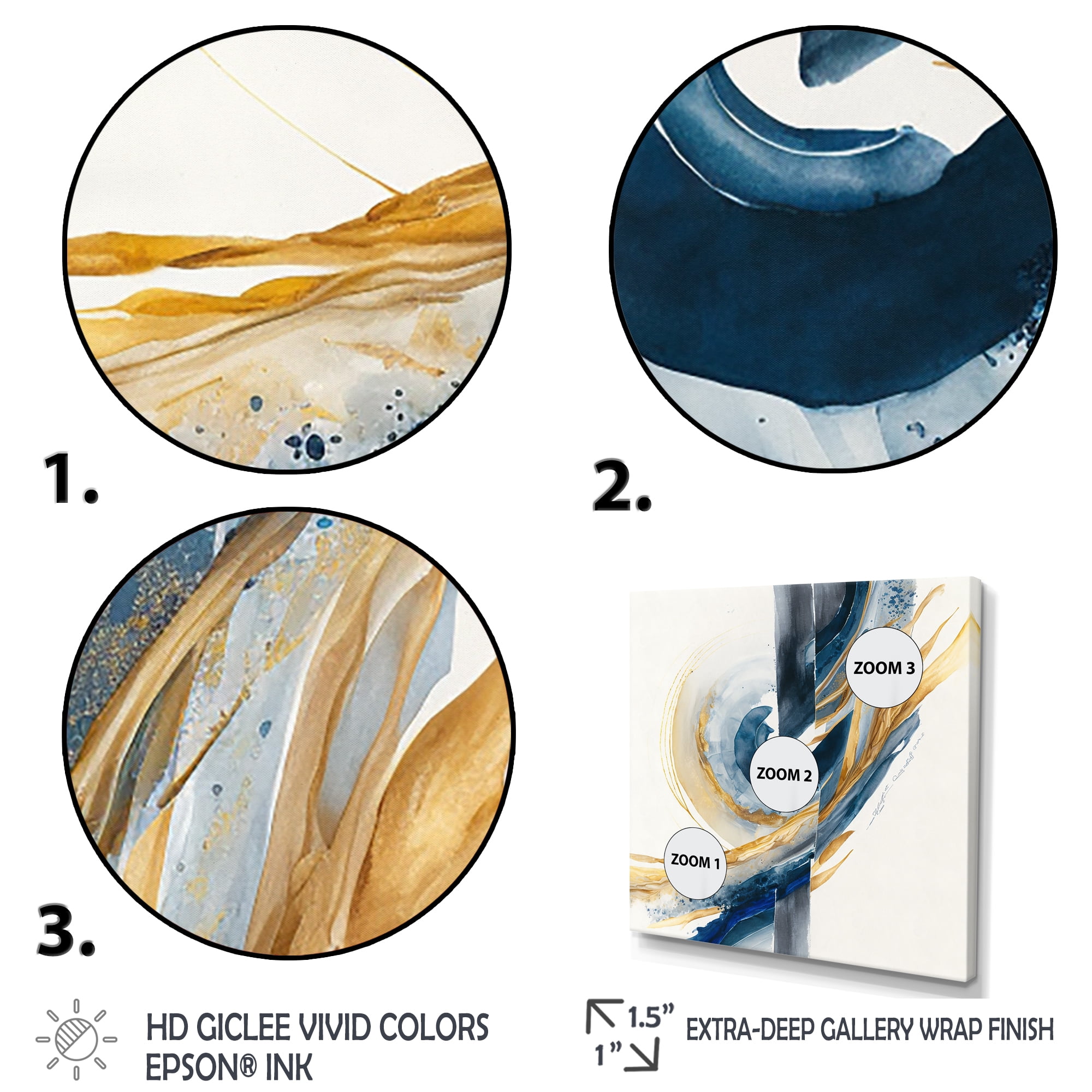 Designart Blue And Gold Swirl Abstract V Canvas Wall Art