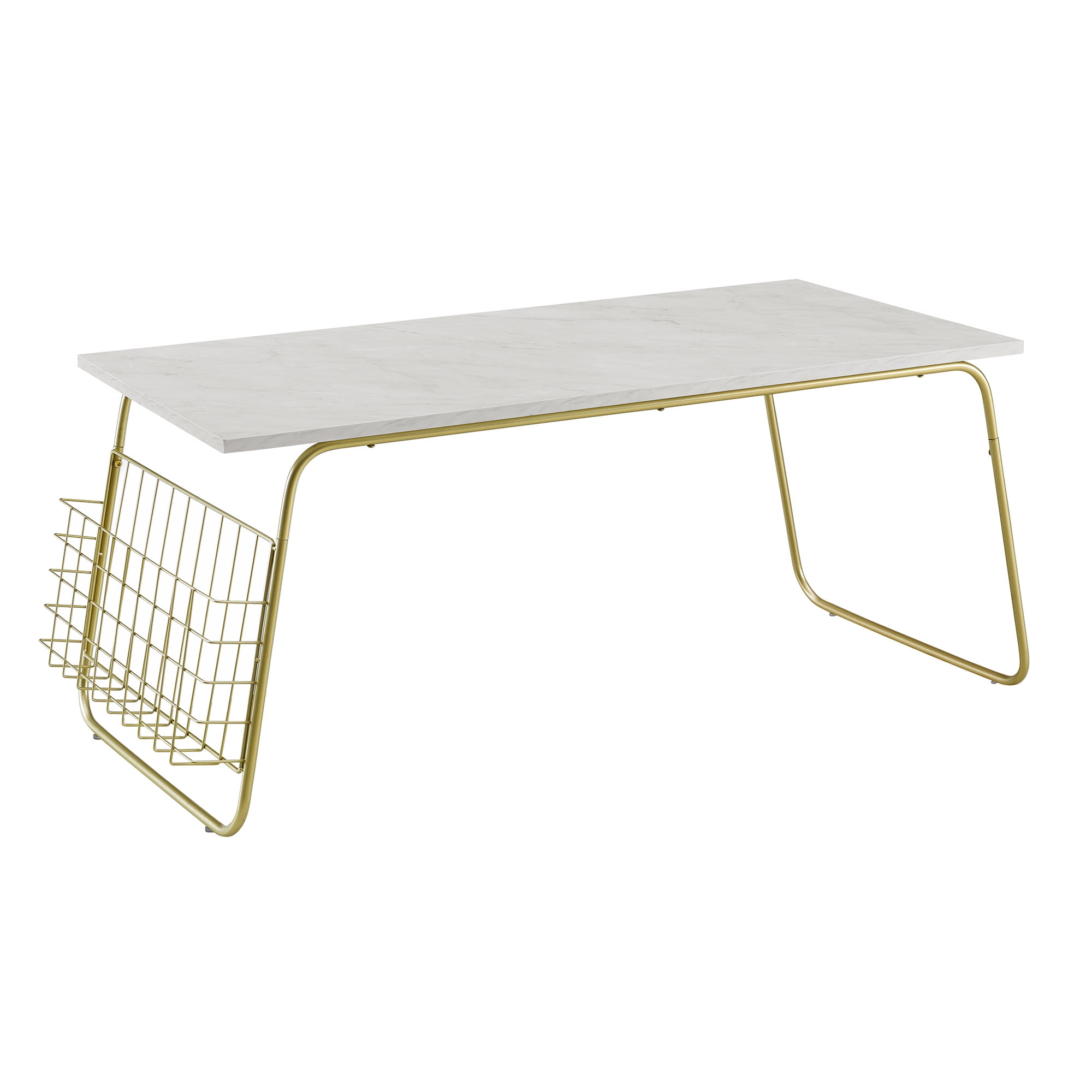 Modern Faux Marble Coffee Table with Magazine Holder by Manor Park