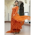 thumbnail image 3 of Janasya Women's Orange Brocade Woven Design Dress with Palazzo and Dupatta, 3 of 5