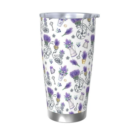 

Zeuib Lavender Bicycle Printed 20oz Stainless Steel Insulated Car Cup Stainless Steel Thermal Cup Vacuum Insulated Leak-proof Travel Mug Cup-Without Straw