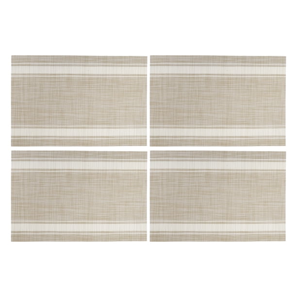 4 Piezas de Manteles de PVC PET con Patrón de Doble Raya para Mesa de Cocina, Manteles Lavables Blancos