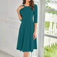 thumbnail image 2 of Huankd Elegant Work Dress for Women's 3/4 Sleeve Round Neck Pockets Vintage A-Line Swing Midi Dress Turquoise M, 2 of 5