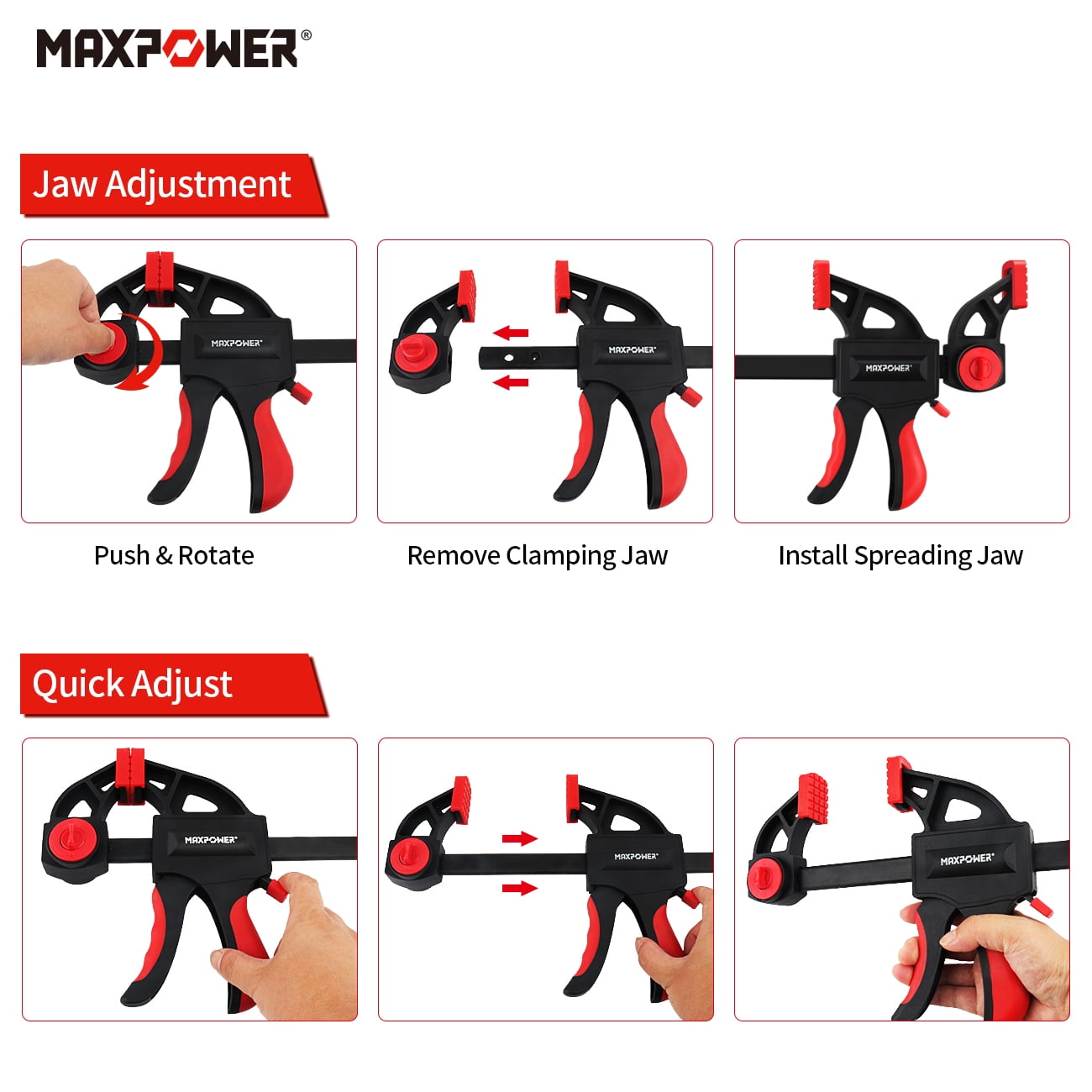 MAXPOWER 12" Wood Bar Clamp, Light Duty Woodworking Clamps set, Pack of 4