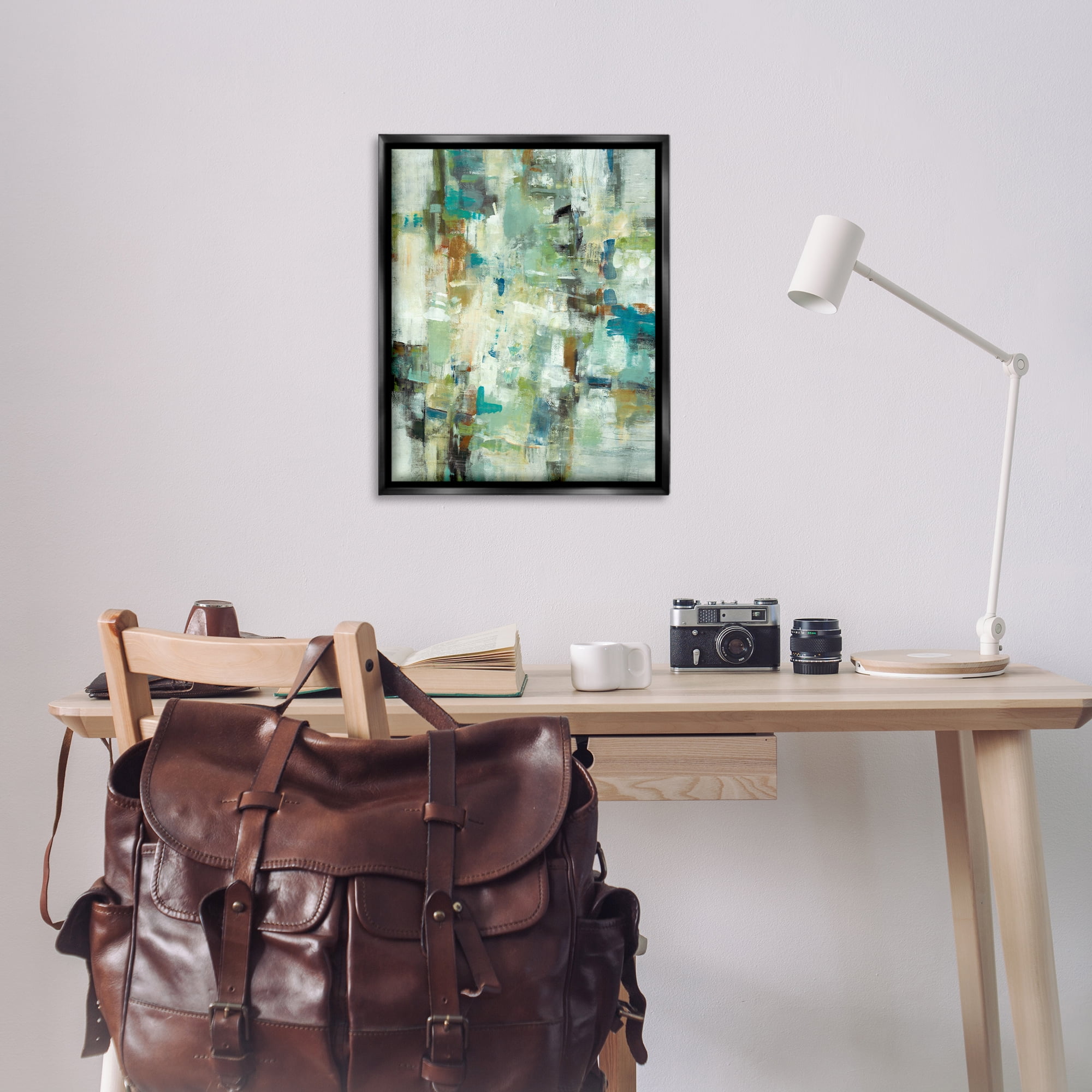 Stupell Industries Restless Green Abstraction Abstract Painting Black Floater Framed Canvas Art Print Wall Art, 25 x 31
