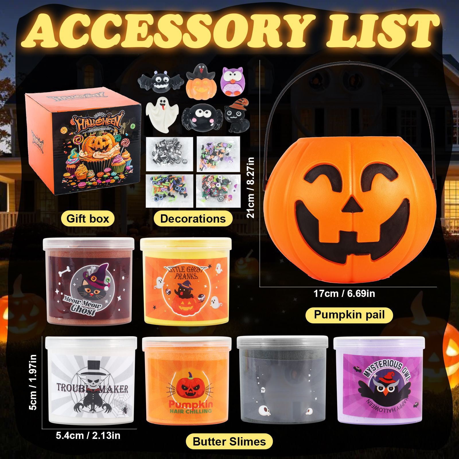 Light Up Halloween Bucket with Slime Set, Glow-in-Dark Pail with Sensory Putty Party Favor Kit, Not for Children Under 3, Includes Non-Toxic Materials