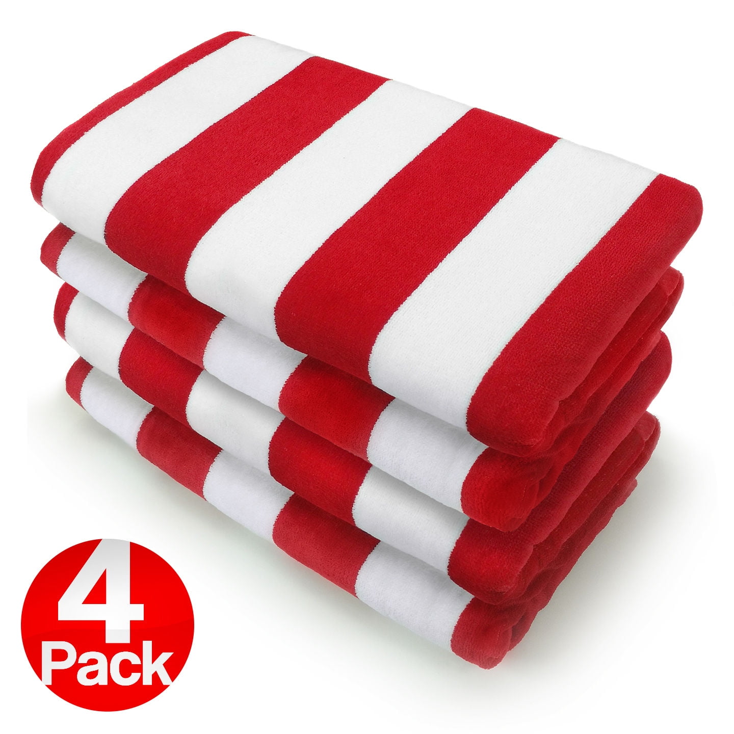 Kaufman Red Joey Velour Cabana Stripe Multicolor Beach Towel, 4Pack