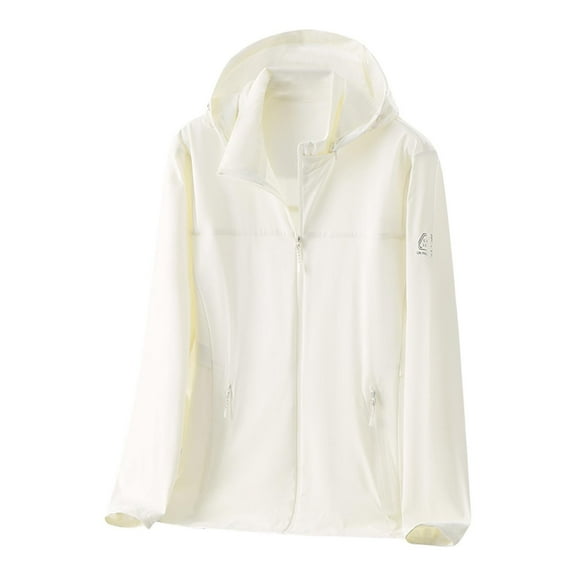 Elvqul Plus Size Coats for Women Cooling Jackets Beige Hooded Lightweight Long Sleeve Womens Sun Shirts Casual