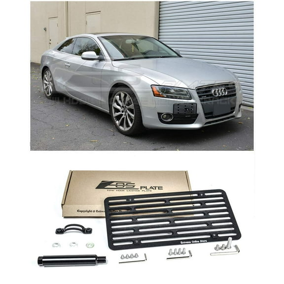 Extreme Online Store for 2009-2016 Audi A5 | EOS Plate Version 2 Full Sized Front Bumper Tow Hook License Plate Relocator Mount Bracket