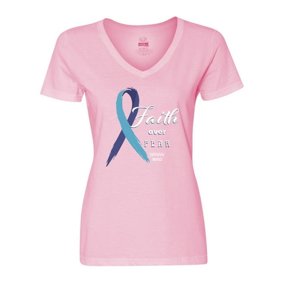 Inktastic Faith over Fear Hydrocephalus Awareness with Blue Ribbon Women's V-Neck T-Shirt