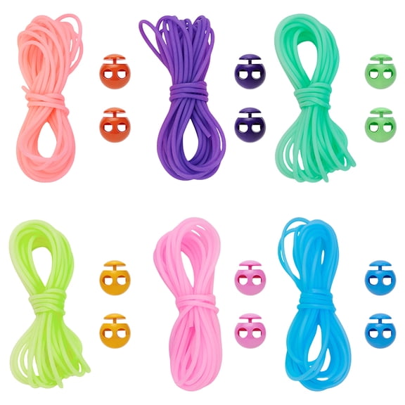 19.68 Yards Knitting Stitches Holder Knitting Cord Lock Kit Stitch Stopper Set 6 Colors Hollow Rubber Round Barber Cords with 36Pcs 6 Colors Plastic Stitch Holders for Bracelet DIY