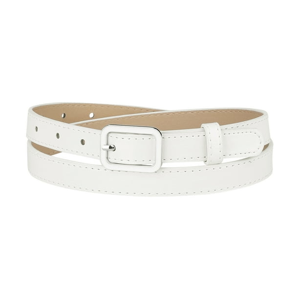 Cinturones de cintura fina para mujer Cinturón de cuero ajustado con hebilla rectangular para pantalones de vestir blanco Ajuste la cintura 78-95cm / 30.7-37.4