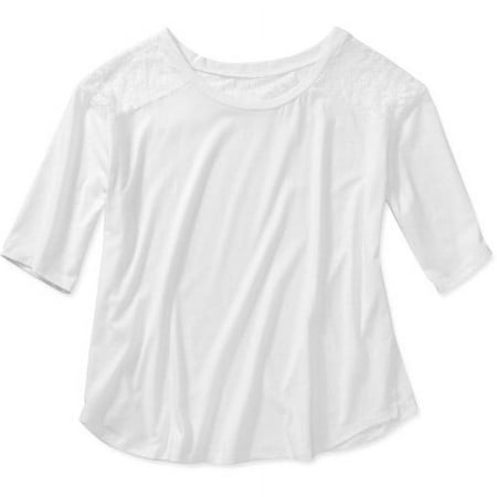 Juniors Plus Lace Back Scoop 3/4 Sleeve