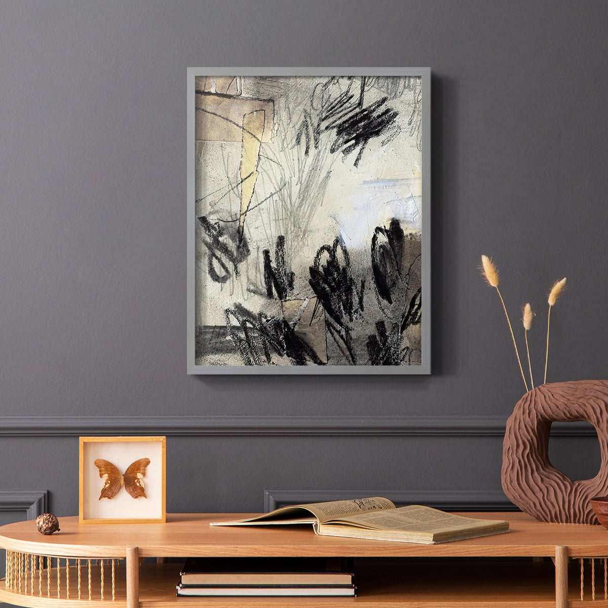 Masked Notes IV Framed Print in Gray Solid Wood Framed Print No Nail Hanging