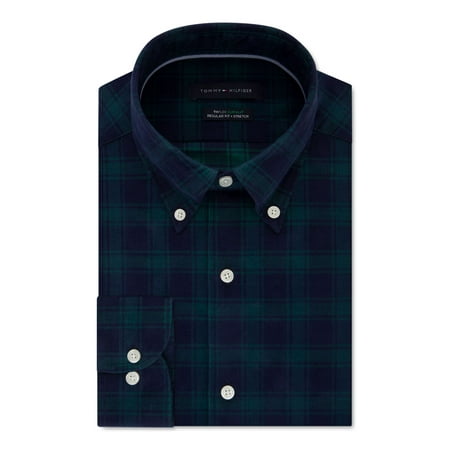 TOMMY HILFIGER Mens Green Windowpane Plaid Collared Classic Fit Dress Shirt L 16.5- 32/33