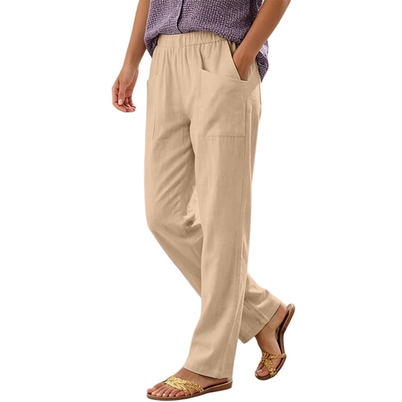CQONEPT Plus Size Cargo Pants for Women Strech High Waisted Button Straight Leg Pant Outdoor Hiking Trouser with Pockets Khaki 2XL
