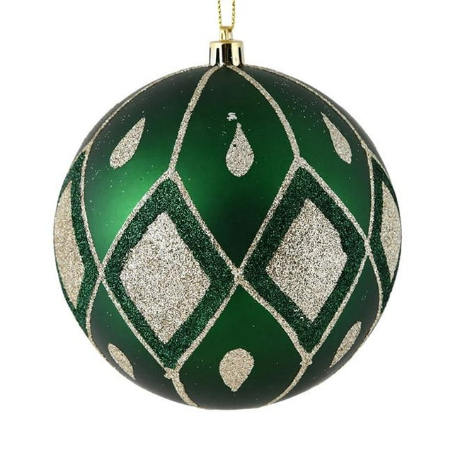 Vickerman N188224D 6 in. Emerald Matte Ball Ornament with Glitter Diamond Pattern 3 per Bag