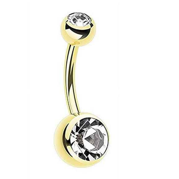 Belly Button Ring Navel Gold Plated Solitaire Body Jewelry 14g (goldtone)