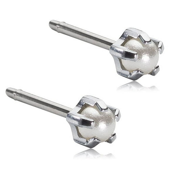 Blomdahl | Hypoallergenic | Silver Titanium 4mm Prong Set Pearl Stud Earrings | Best Choice For Sensitive Ears