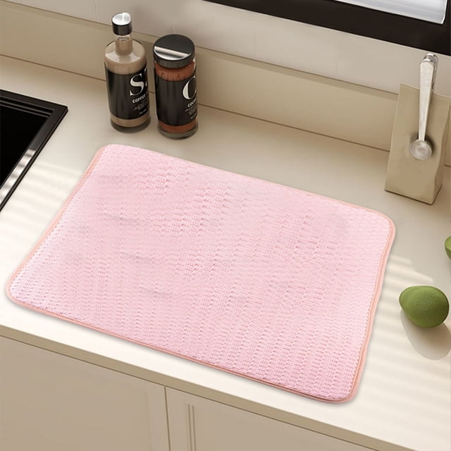【Curated Selection】Dish Drying Mat 20 X 15 Inch Absorbent Microfiber Dishes Drainer Mats Large Size Dish Drying for Kitchen Counter Rack Countertops, Kitchen Drying Mat, Pink, Style A, 38*50Cm, C