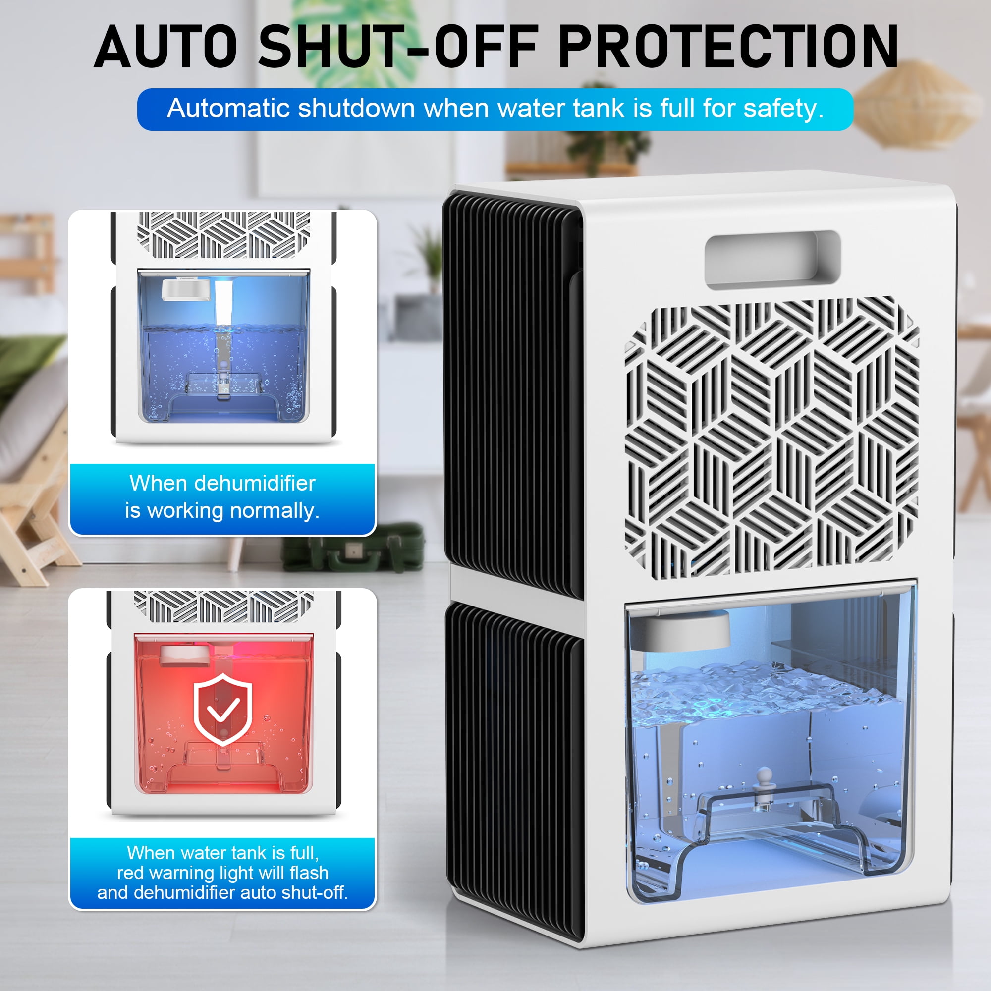 EGEH Dehumidifiers for Home, 62 OZ Dehumidifier for Room with Auto Shut Off, Sleep Mode (800 sq. ft) Portable Dehumidifier for Bathroom, Bedroom, Basement, RV, 7 Colors LED Light, White