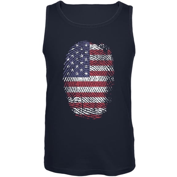 4th of July American Flag Thumbprint Navy Adult Tank Top