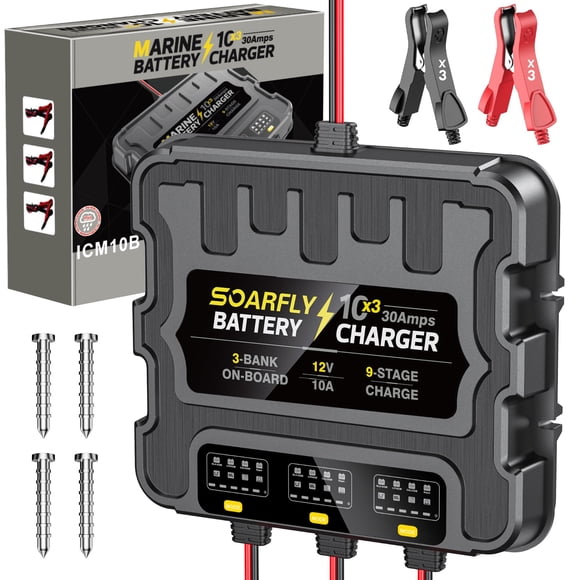 Cargador de batería marino SOARFLY 12V 30A (10A/Bank) impermeable