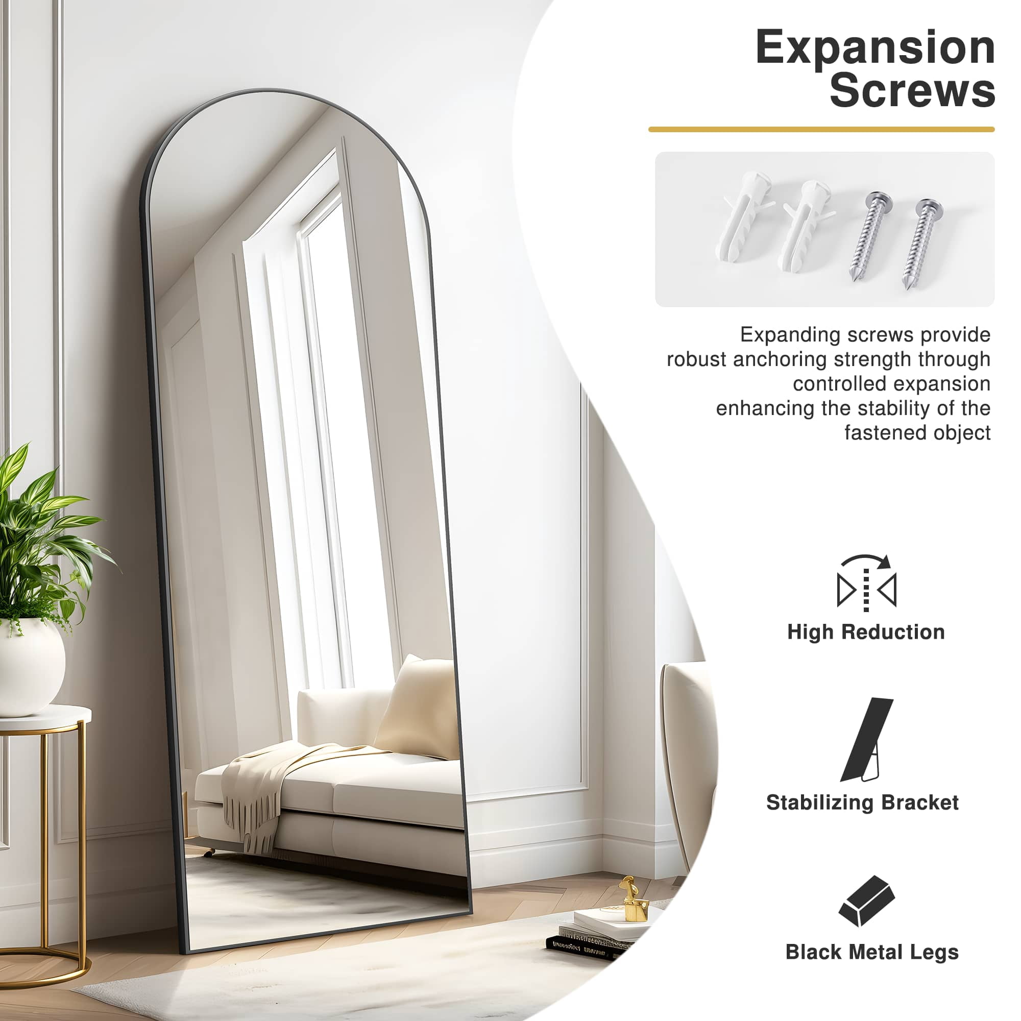 MAYEERTY 71" x 32" Black Arched Standing Full Length Floor Mirror