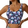 thumbnail image 2 of Picia flower Skull in starry sky Sports Bra for Women,Padded Strappy Sports Bras Medium Support Yoga Bra with Removable Cups,Running Yoga Bra-Small, 2 of 9