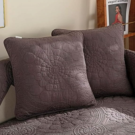 Namzi Set of 2 Boho Circle Embroidery Throw Pillow Covers for Couch Bed Sofa Cotton Quilted Soft Cushion Covers (Dark Grey,20"x20")