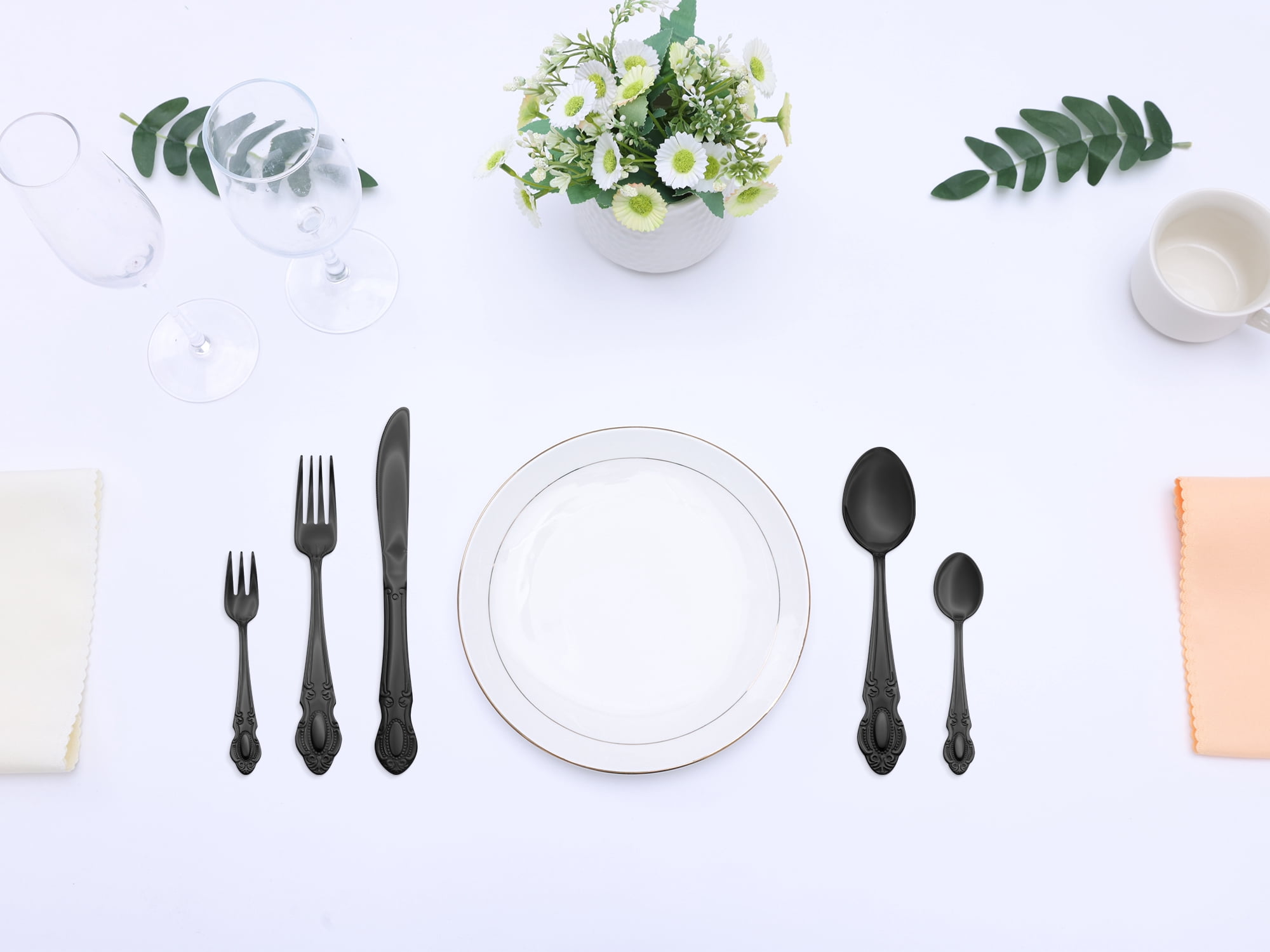 Unique Bargains 20 Piece Stainless Steel Flatware Set for Modern Cutlery Set Black