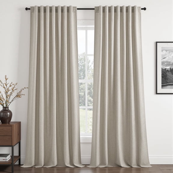 Jainmy Linen-Look Semi-Sheer Curtains, Back Tab Drapes with Hooks Hooks Living Room Bedroom ,Set of 2 Panels,52x84 inch, Linen