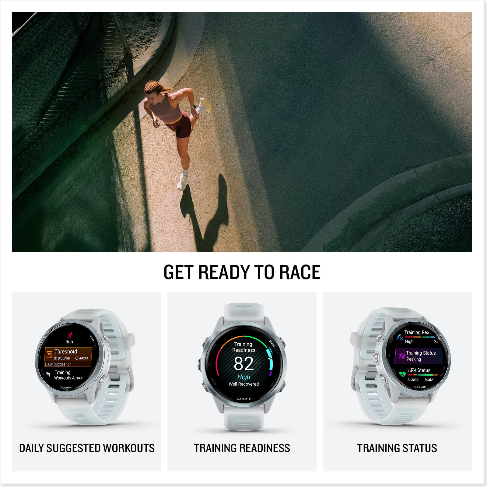 Garmin Forerunner 570 (42mm - White/Cloud Blue) Running GPS Smartwatch Bundle with PlayBetter Portable Charger & HD Screen Protectors
