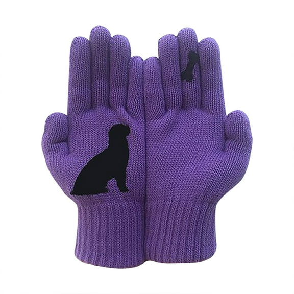 AWZXDE Warm Winter Outdoor Gloves for Ladies Dog Bone Printing Woolen Mittens for Autumn Purple,One Size