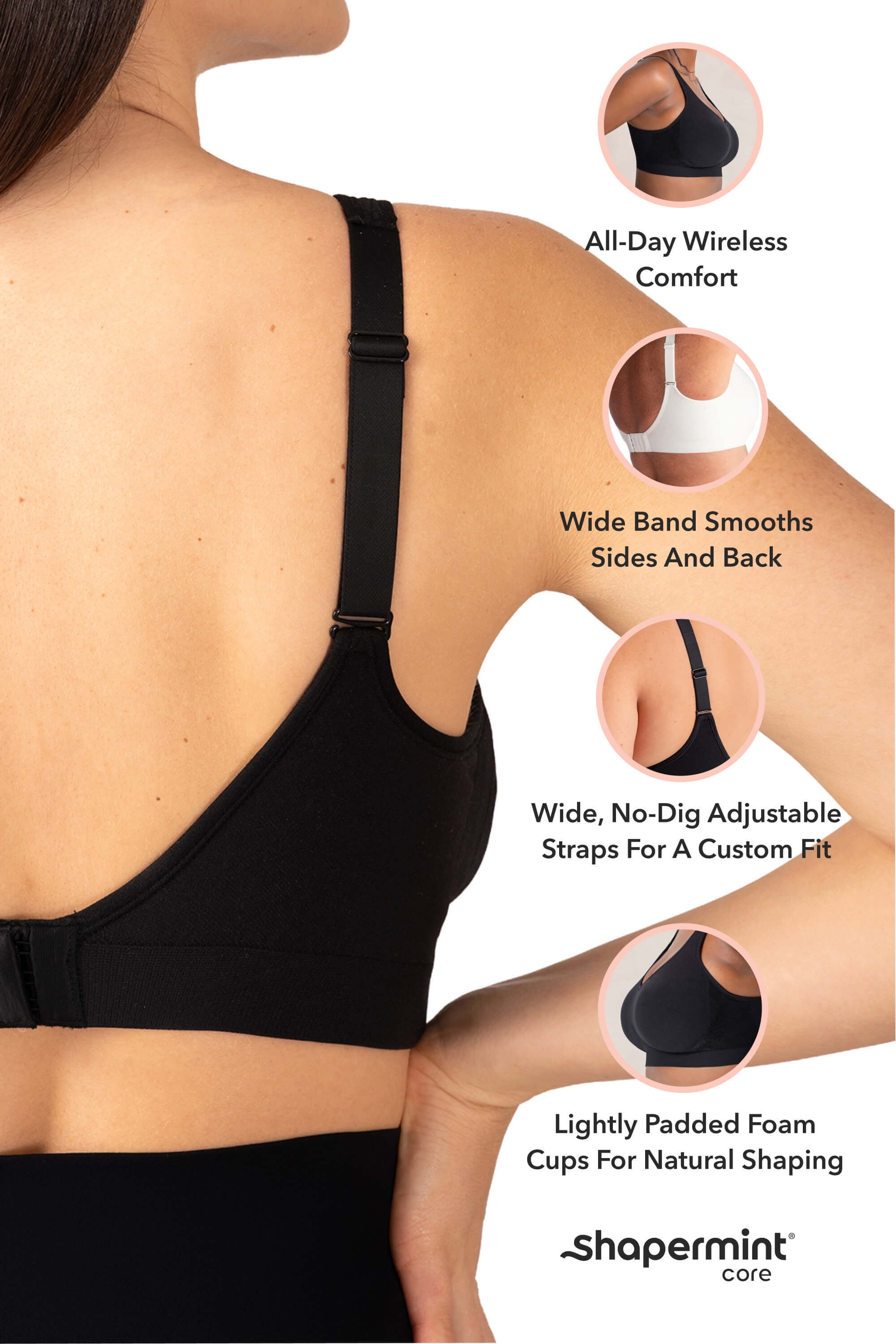 Shapermint Core Extender Bra for Women with Adjustable Straps