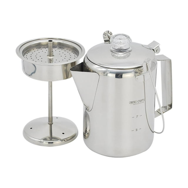 Yuarrent Stainless Steel 9 Cups Percolator Coffee Maker for Outdoor Camping Kits de desorden para acampar