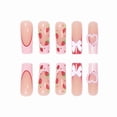 thumbnail image 4 of Press on Nails Long Square Fake Nails Glossy Glue on Nails Pink French Tip Acrylic Nails Strawberry Heart Squoval Artificial Nails Cute Bow Pearl Stick on False Nails with Design 24 pcs, 4 of 4